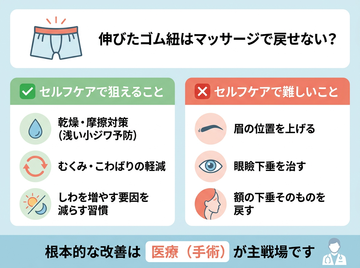 伸びたゴム紐はマッサージで戻せない？