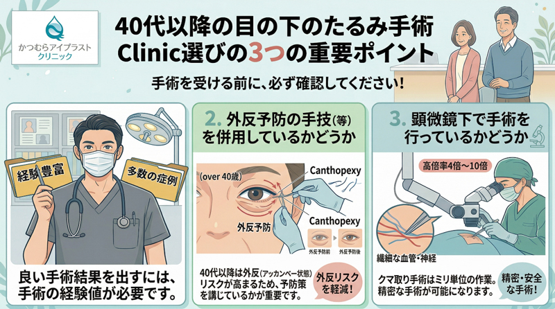 40代以降の目の下のたるみ手術 クリニック選びの3つの重要ポイント