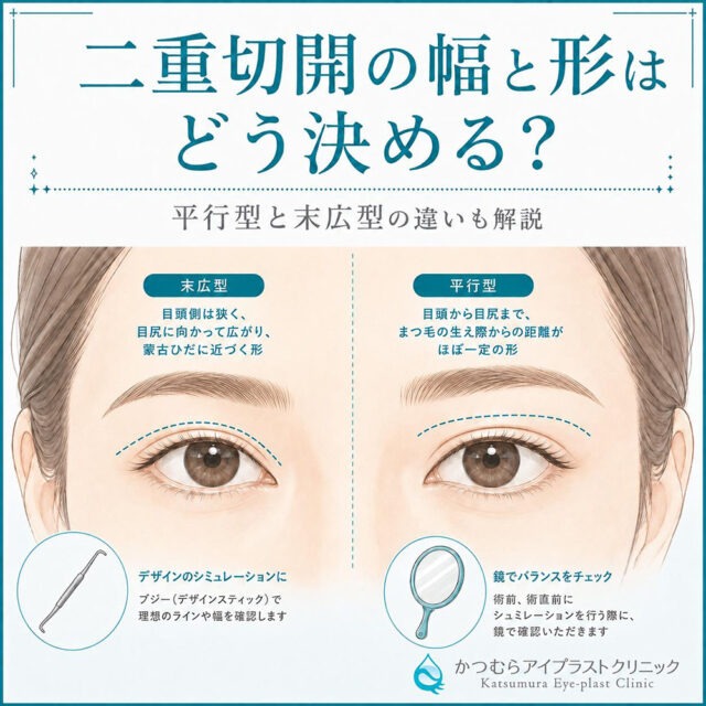 二重切開の幅と形はどう決める？平行型と末広型の選び方をまぶたの専門医師が解説