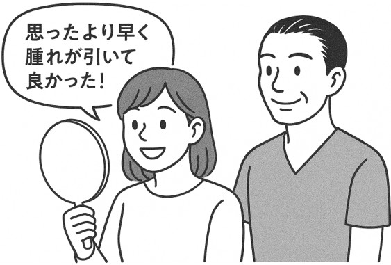 思ったより早く腫れが引いて喜ぶ女性