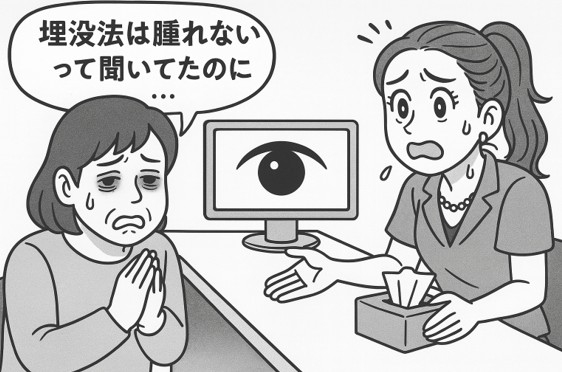 埋没法は腫れないと聞いていたが腫れてしまった女性患者