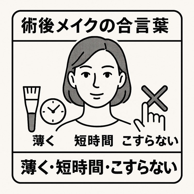 術後メイクは薄く・短時間・こすらない