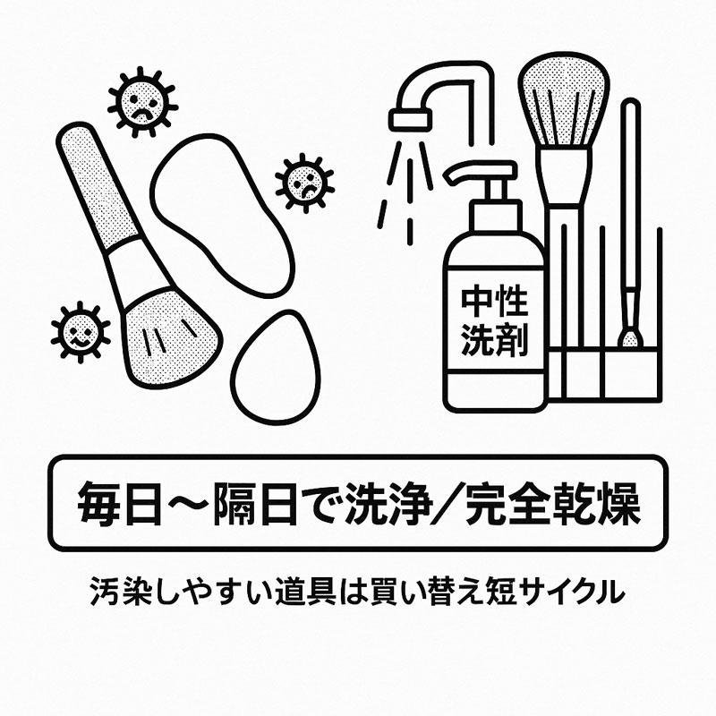 毎日~隔日で洗浄/完全乾燥