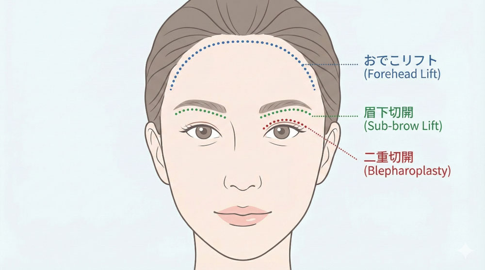 おでこリフト・眉下切開・二重切開