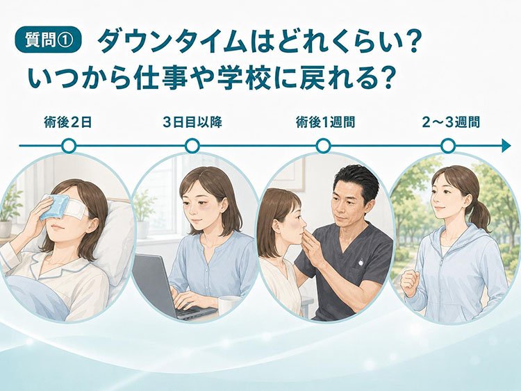 ダウンタイムはどれくらい？いつから仕事や学校に戻れる？