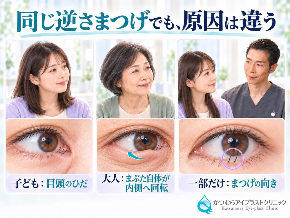 同じ逆さまつげでも原因は違う