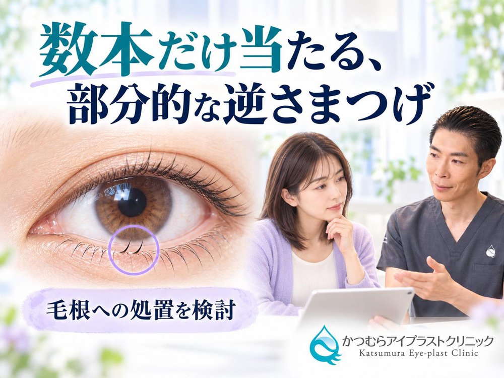 数本だけ当たる、部分的な逆さまつげ